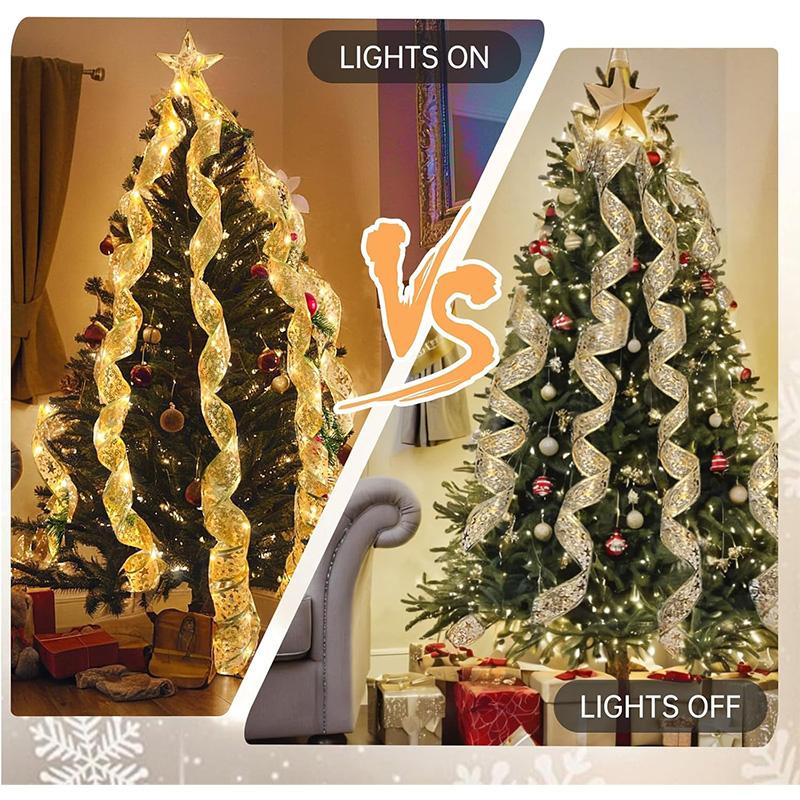 2025 Christmas Tree Ribbon Fairy Lights String Without Battery Merry Christmas for Home Party Christmas Decoration Navidad