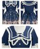 Milky Time Classic Lolita Dress, Long Sleeves, Cat Design, Sailor Collar, Navy, Cosplay Costume, Women's, Medium (Navy, M)