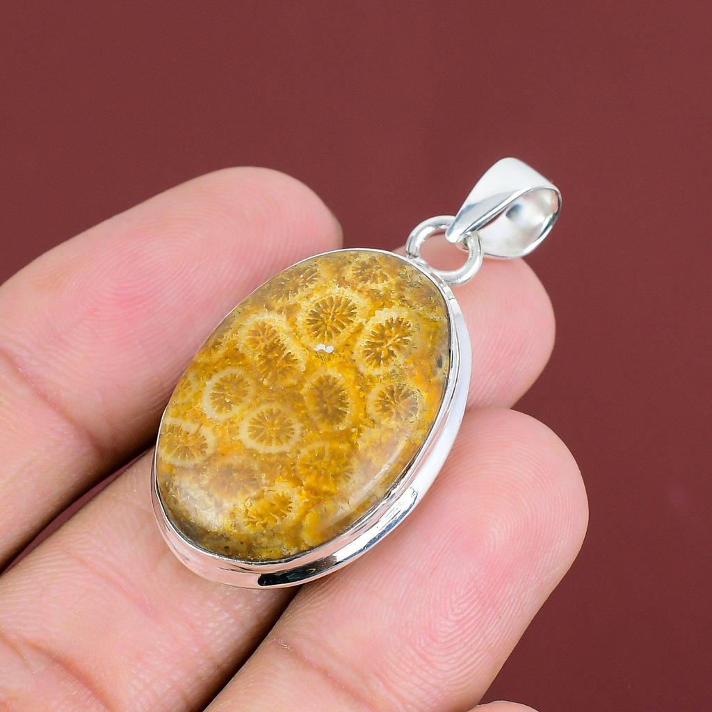 Fossil Coral Pendant Genuine Gemstone Pendant 925 Sterling Silver Pendant Designer Jewelry Handmade Pendant Gifts For Her Brand New Jewelry