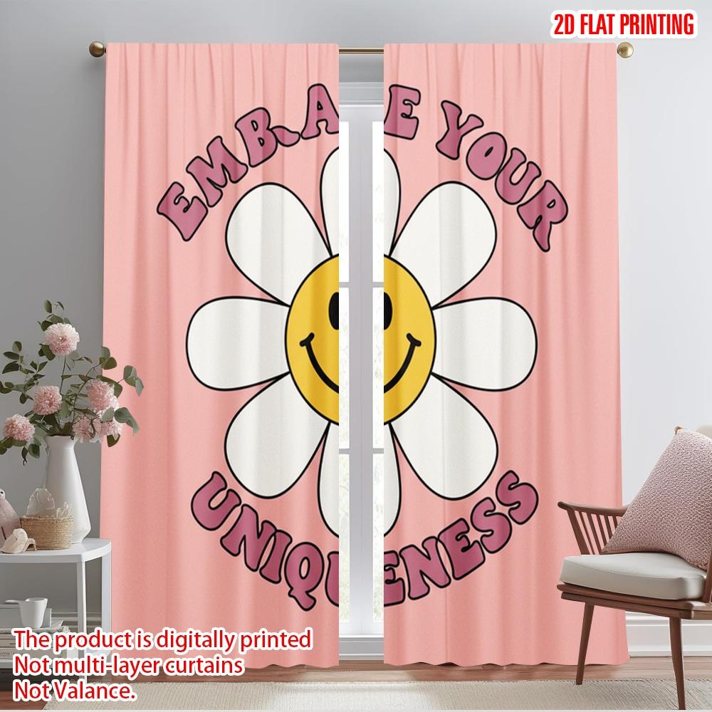 

2pcs 2D flat printing Party Window Curtains Embrace Your Uniqueness Flower Fabric Without Electricity Festive Wall Decor Use for 52.50×116.00 CM 2pcs