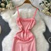 French-Style Solid Knitted Fringe Halter Dress for Women 2026 New Arrival Summer Collection Elegant and Gentle Pink Resort-Style Maxi Dress