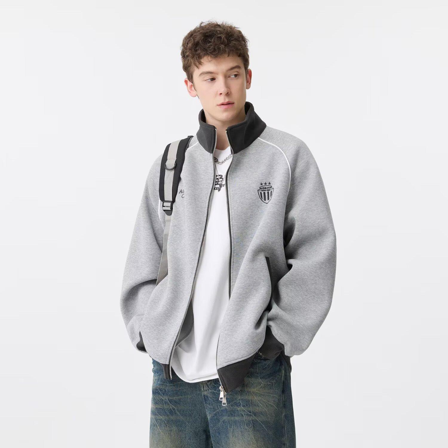 Men s Knit Stand Collar Zipper Cardigan - Spring/Autumn Casual Long Sleeve Hoodie Jacket 3XL