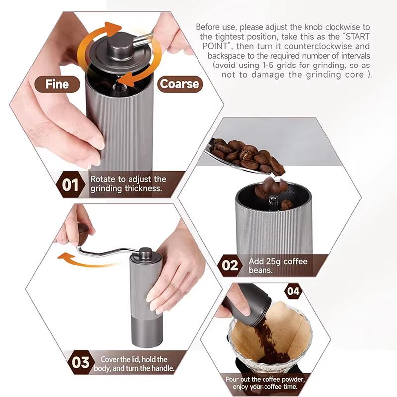 Nový ruční mlýnek na kávu, mlýnek na kávová zrna s nastavitelnou velikostí, jádro z nerezové oceli, pro ruční přípravu kávy a domácí použití