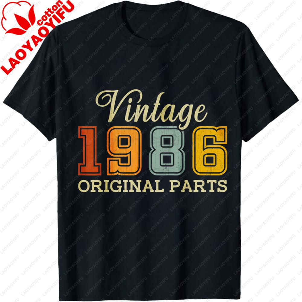Vintage 1986 Original Parts Summer Unisex TShirt Retro Classic Style Shirt 80s Gift Clothing Fortieth Birthday Costume Father Tops