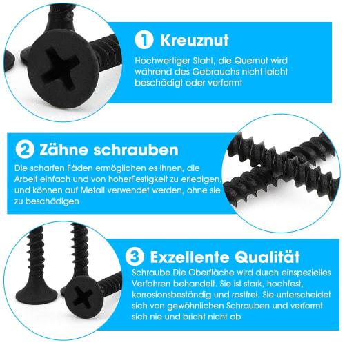 TAORAYO Black Cross Recessed Countersunk Wood Screws, 220 Pieces, 7 Sizes (3.5mm X 16mm/20mm/25mm/30mm/35mm/40mm/50mm), Self-Tapping Screws, Truss Hea