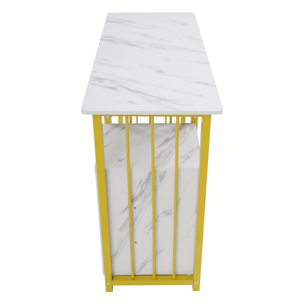 Modern Marble-textured Nail Table with Steel Frame and Veneer Top, Gold/white Finish for Salons, Spas, and Home Beauty Stations