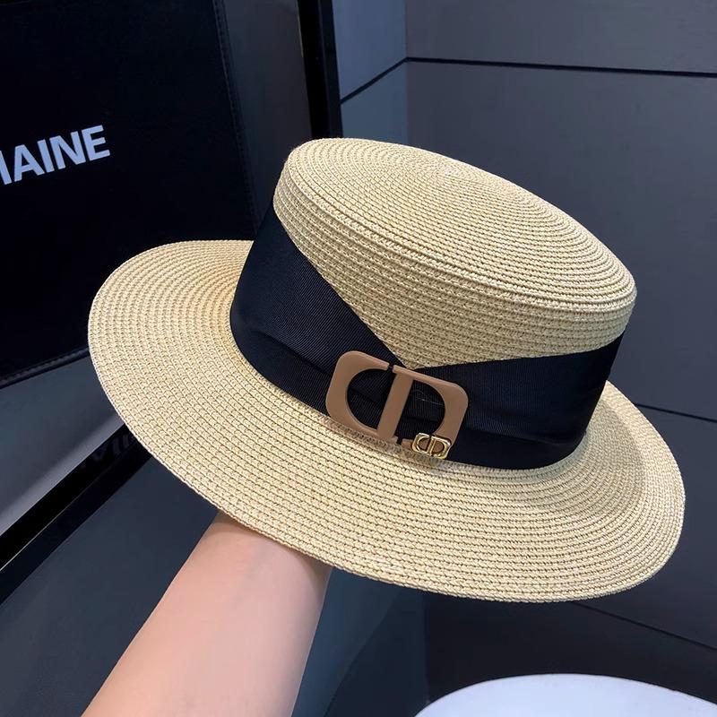 Hat Women's Summer Shade Sunscreen Flat Top Celebrity Top Hat Seaside Fashion Sun Hat New High-end Straw Hat