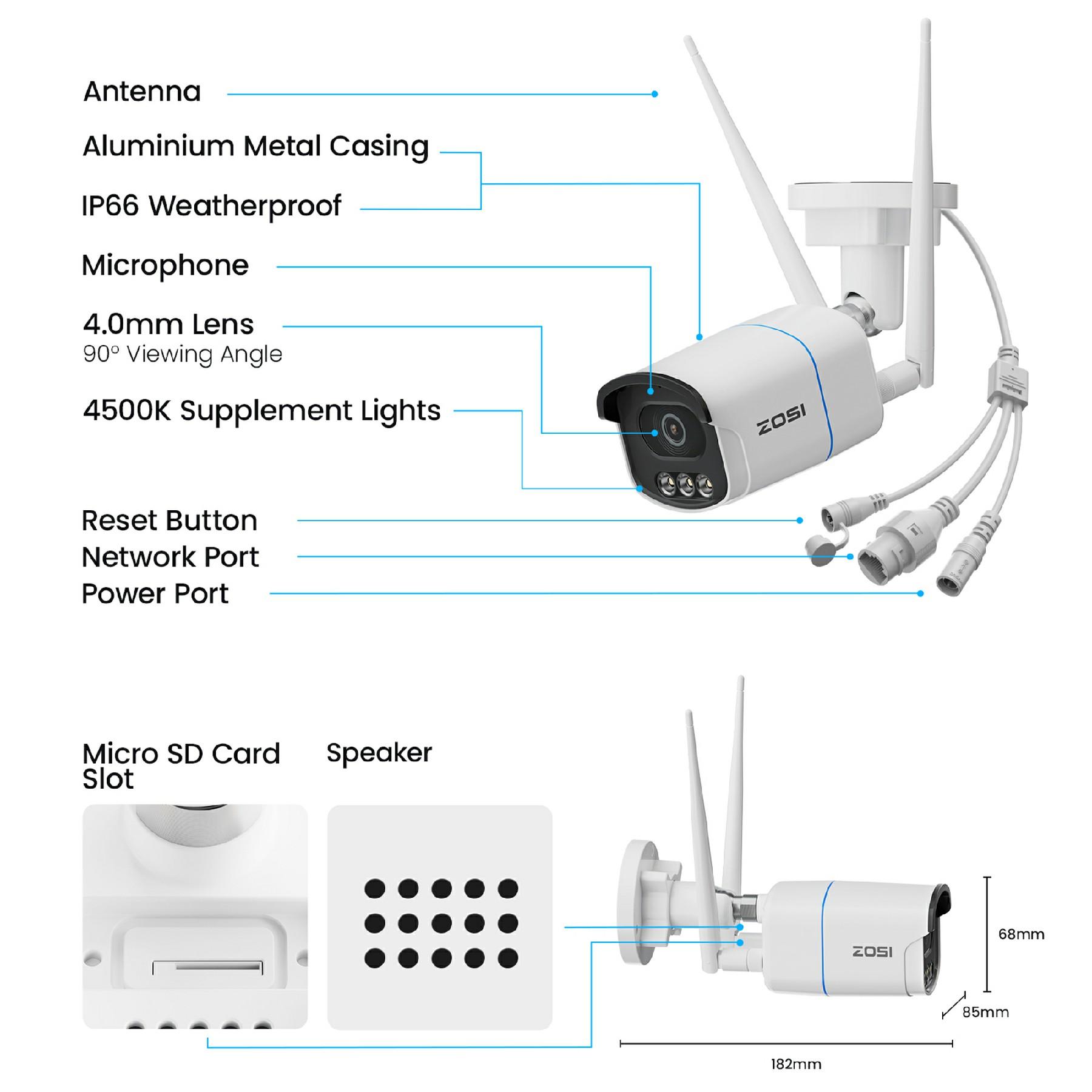 

ZOSI C186A Security Camera Two-Way Voice 5MP HD Surveillance Monitor Camera EU Plug