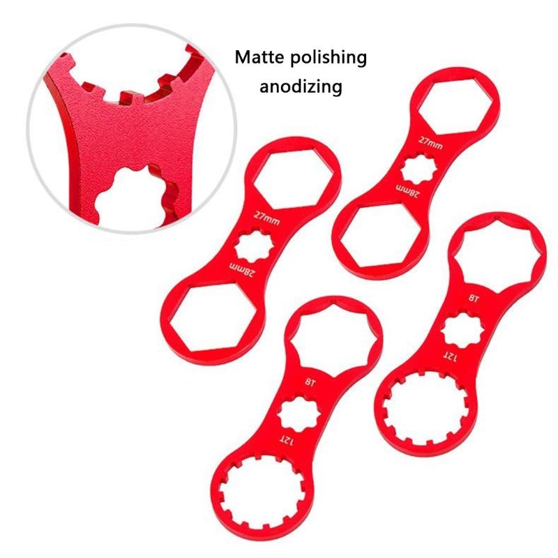 Aluminum Alloy Bicycles Fork Cap Wrenches with Two End Openings and Toothed Center Opening for Suspension Fork Maintenance