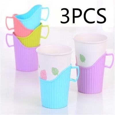 3 PCS Household Kitchen Convenience Portable Plastic Disposable Paper Cup Holder Heat Cold Insulation Supplies Accessories 3pcs