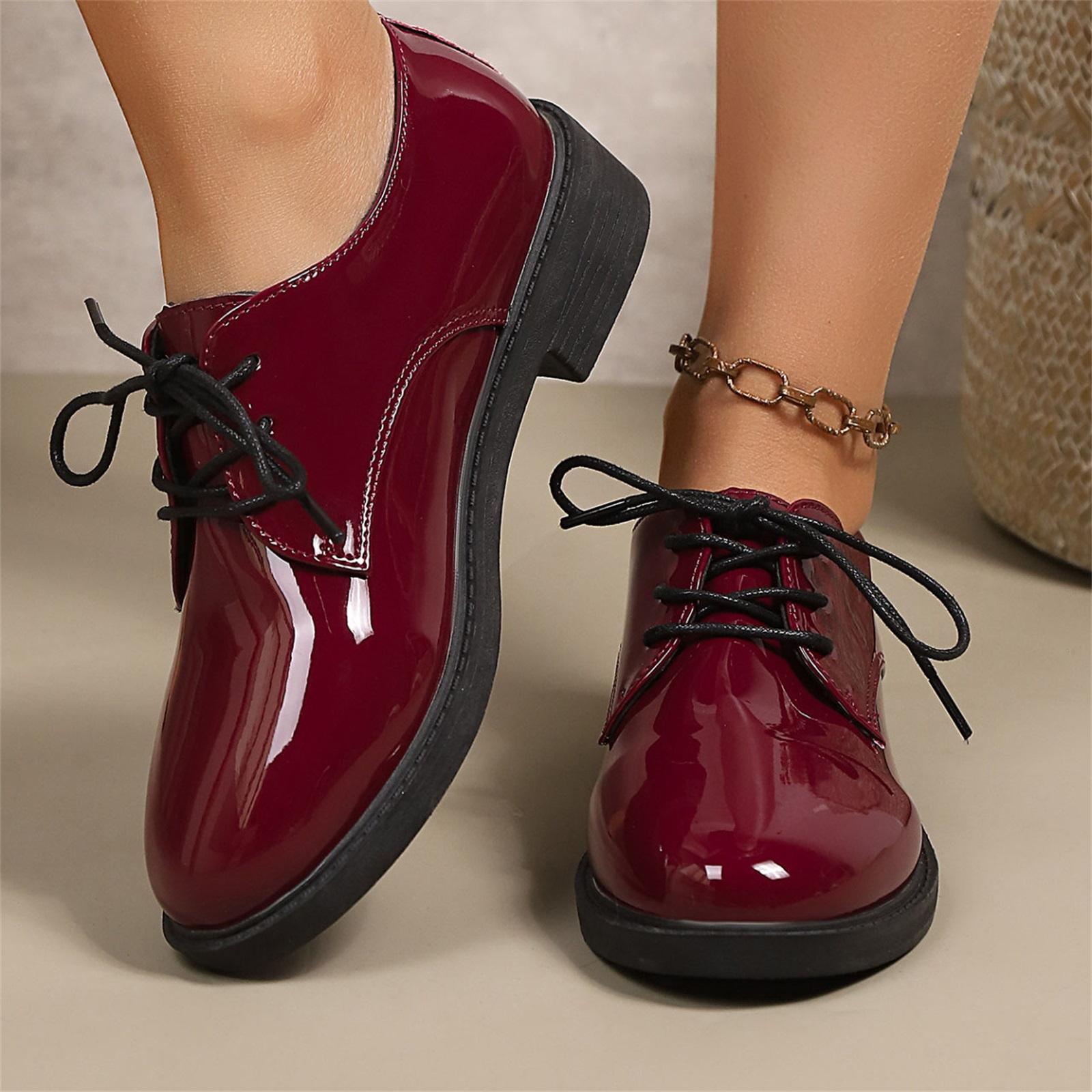 Women s Fashion Plus Size Round Toe Front Lace-up Leather Shoes 43 винный 1990₽