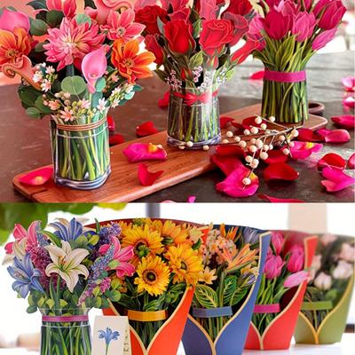 1pc Pop Up Flower Cards Elegant Daffodils Forever Flower Bouquet 3D Popup Greeting Cards with Blank Note Card and Envelope for Birthday, Mother's Day