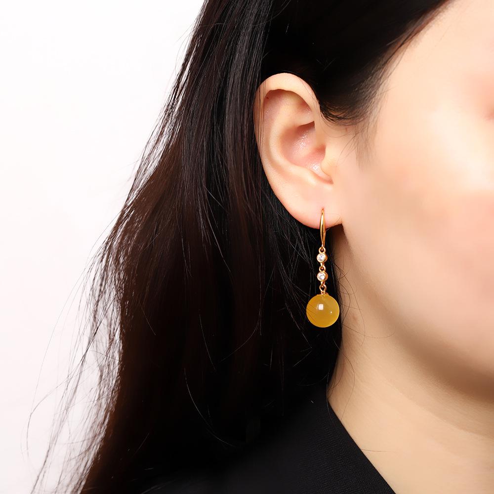 

Серьги из 12 предметов из серебра S925 с позолотой и янтарными бусинами: Простая, Универсальная Мода для Женщин