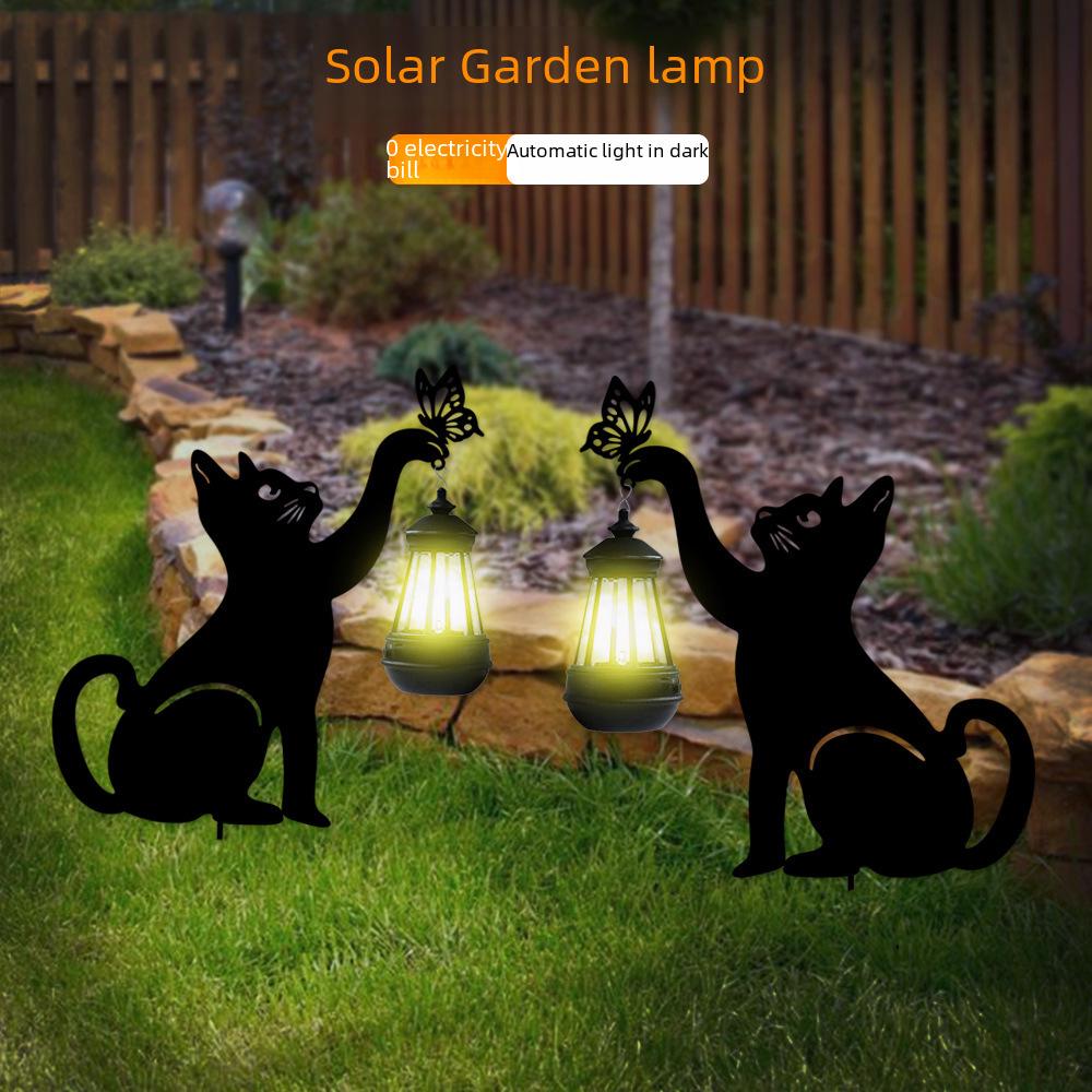 Solar Garden Light: Iron Cat-Shaped Waterproof Outdoor Decoration