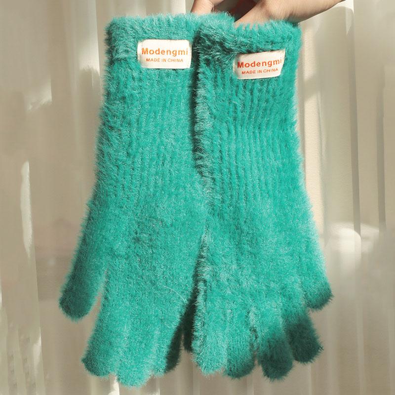 26cm Imitation Mink Velvet Fluffy Solid Women's Gloves Winter Keep Warm Fingertips Touch Screen Fashion Elegant All Match