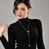 Chic Pull And Slide Pearl Long Pendant Necklace With Sleek Snake Chain For Fashionable Women