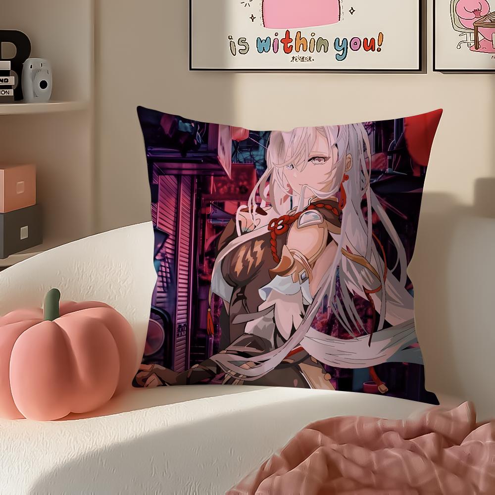 Game Genshin ShenHe Cushion Cover Pillowcase Short Plush Invisible zipper Room Sofa Cushion Cover
