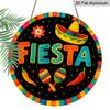 2D Flat, 1pc Round Fiesta Aluminum Hanging Sign, Colorful Mexican Sombrero Maraca Chili Pepper Design, Vibrant Cinco De Mayo Metal Wall Decor