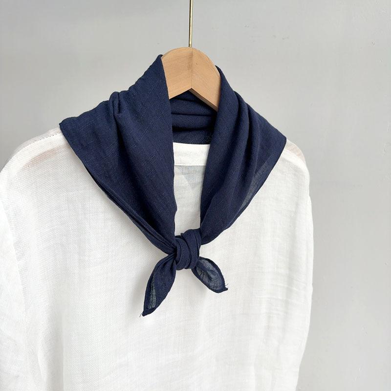 Retro Small Plaid Linen Square Scarf Literary And Versatile Women'S Summer Neck Protection Small Silk Scarf Scarf Accessories