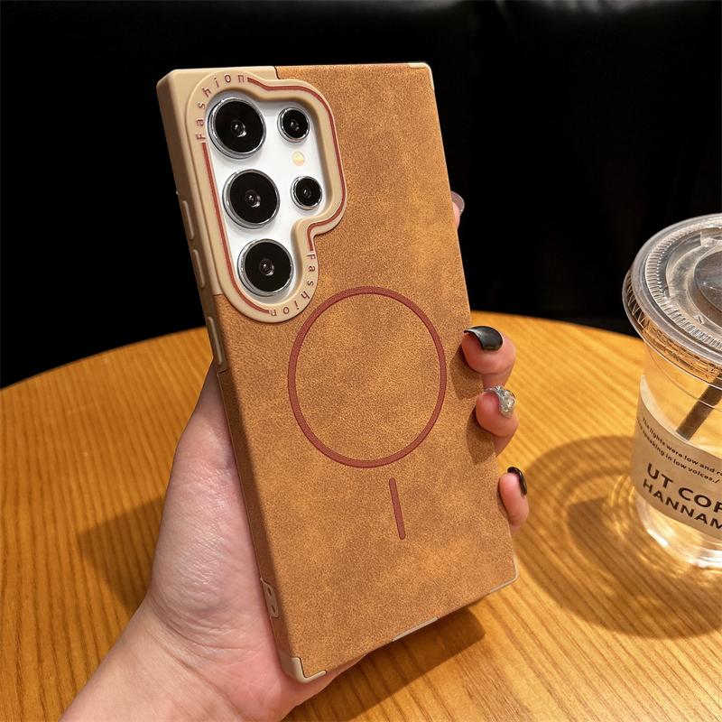 Retro Leather For Magsafe Magnetic Wireless Charge Case For Samsung S25 S24 Ultra Plus S22 S23 Ultra Shockproof Protection Cover
