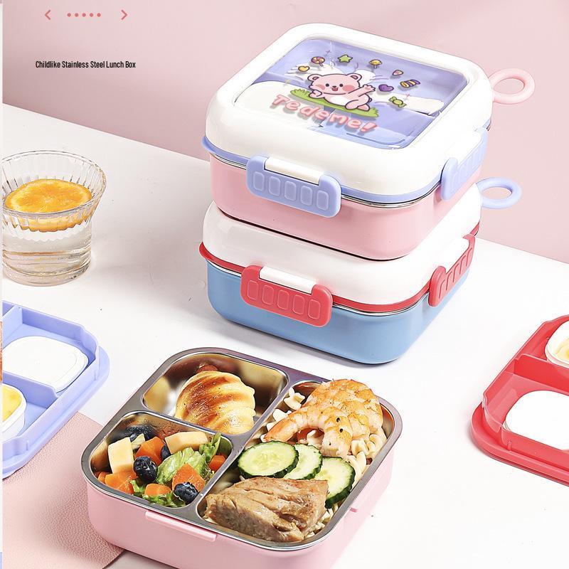 Student Insulated Leak-Proof Lunch Box with 304 Stainless Steel Compartments & Cutlery