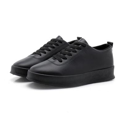 Men's Leather Sneakers Solid Color Chunky Sole Skate Shoes All-Black Lace-up Comfort Footwear for Athleisure Everyday Wear