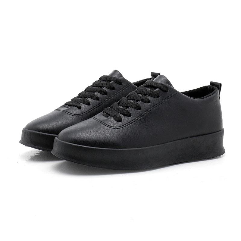 Herren Leder-Sneaker Einfarbig Klobige Sohle Skateschuhe Ganz Schwarz Schnürschuhe Komfortschuhe für Athleisure Alltagskleidung