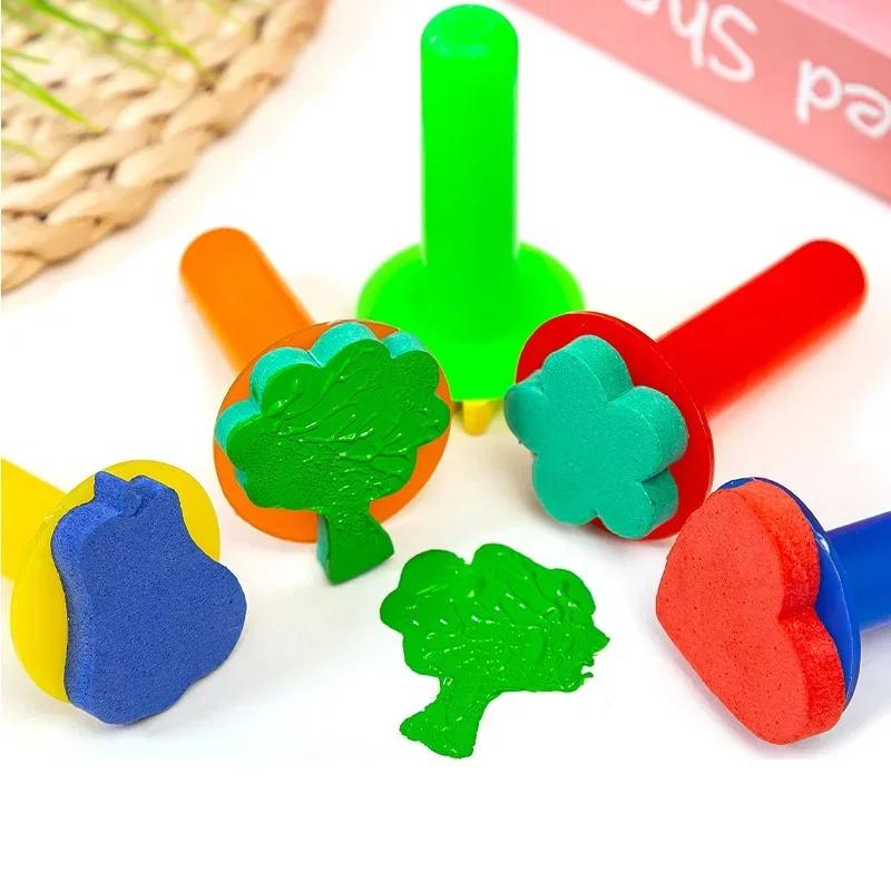 Children DIY Graffiti Sponge Brush Set Drawing Toys Broom Shaped Seal Sponge Brush Art Brush Enlightenment Puzzle Gift Kids Toys