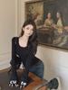Women's Slim-Fit Velvet Shoulder T-Shirt - Autumn/Winter Long-Sleeve Chic Top