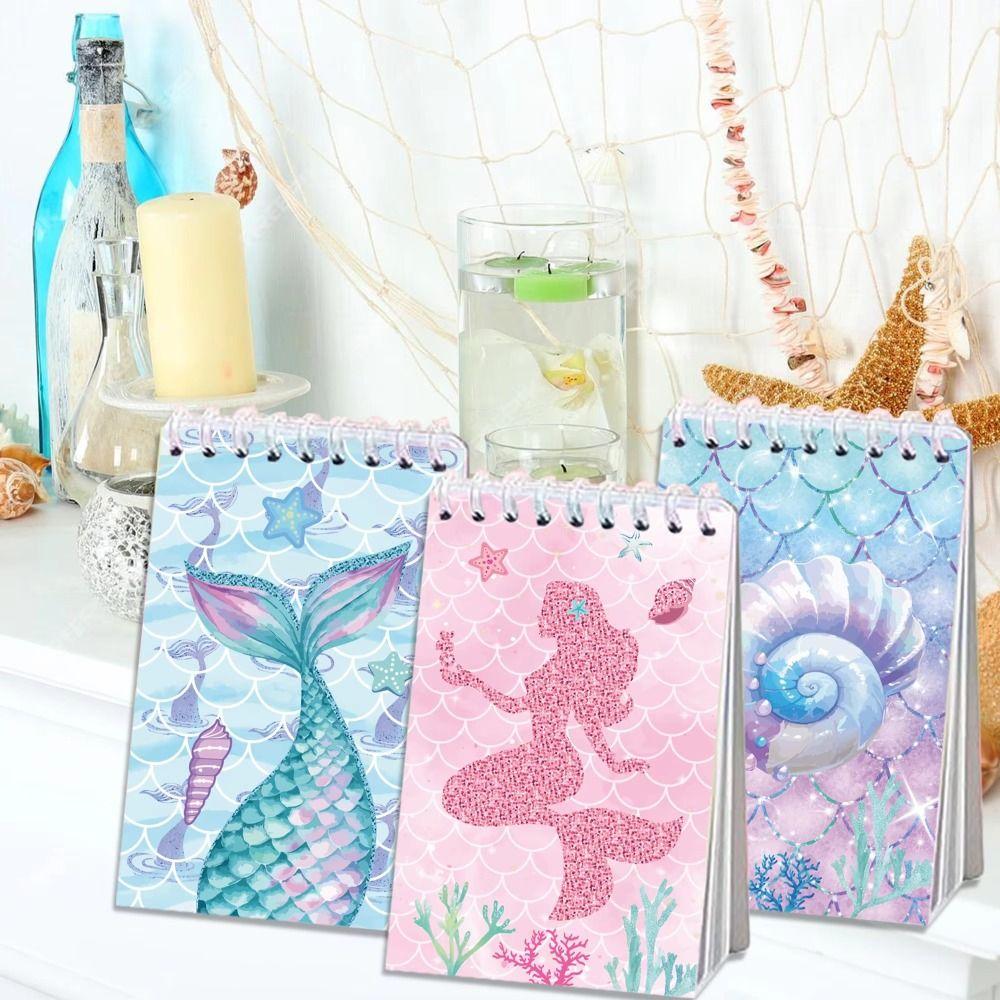 8pcs New Mermaid Theme Pocket Notebooks Stationery Tearable Coil Booklet Portable Mini Notepads