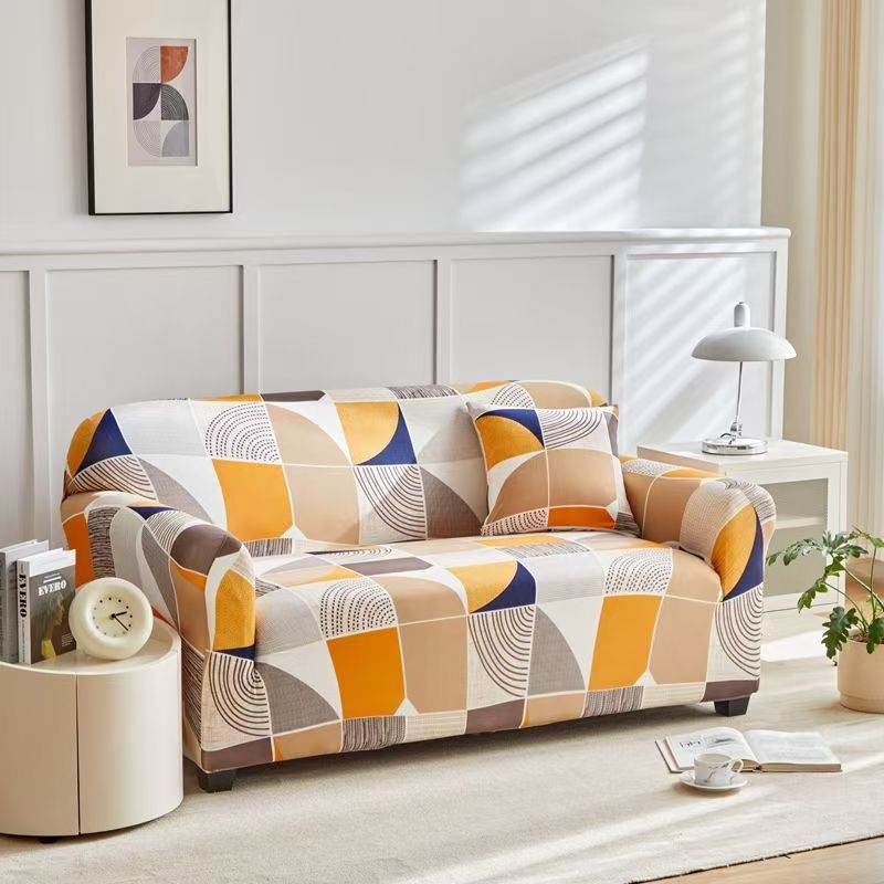 1pc Geometric Printed Stretch Sofa Covers With Elastic Band Furniture Protector For Bedroom Office Living Room Home Decor