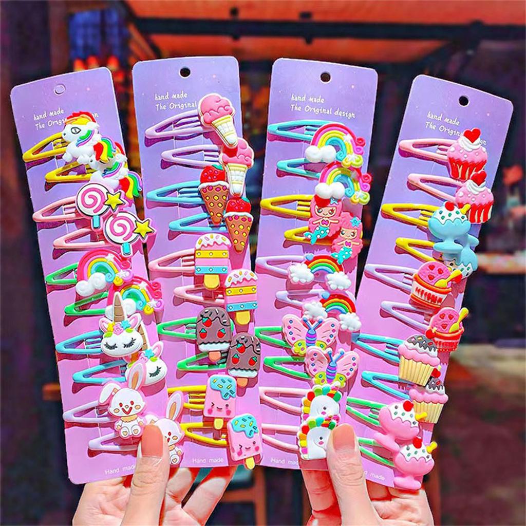 10PCS/Set New Girls Cute Cartoon Ice Cream Unicorn Hairpins Kids Lovely Hair Clips Barrettes Headband Fashion Hair Accessories