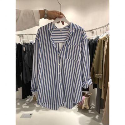 2023 Dongdaemun Autumn Women's Vertical Stripe Long Sleeve Shirt