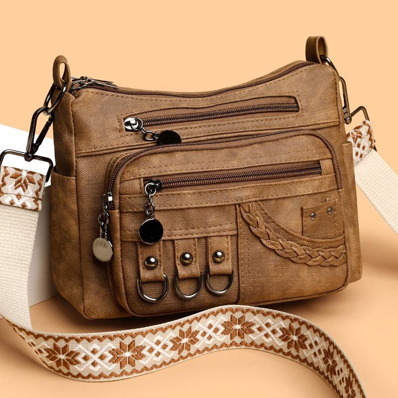 New Fashionable Large Space Woven Messenger Bag Simple Multi-compartment Soft Leather Large Capacity Women's Bag