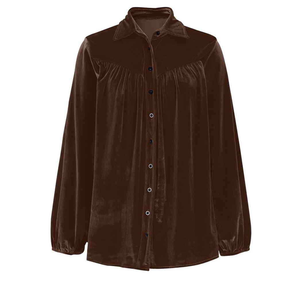 Women's Casual Loose V-neck Velvet Shirt