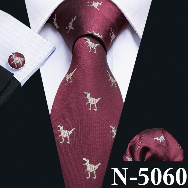 Barry.Wang Ties for Men Necktie Hankerchief Cufflinks Set Burgundy Striped Jacquard Wedding
