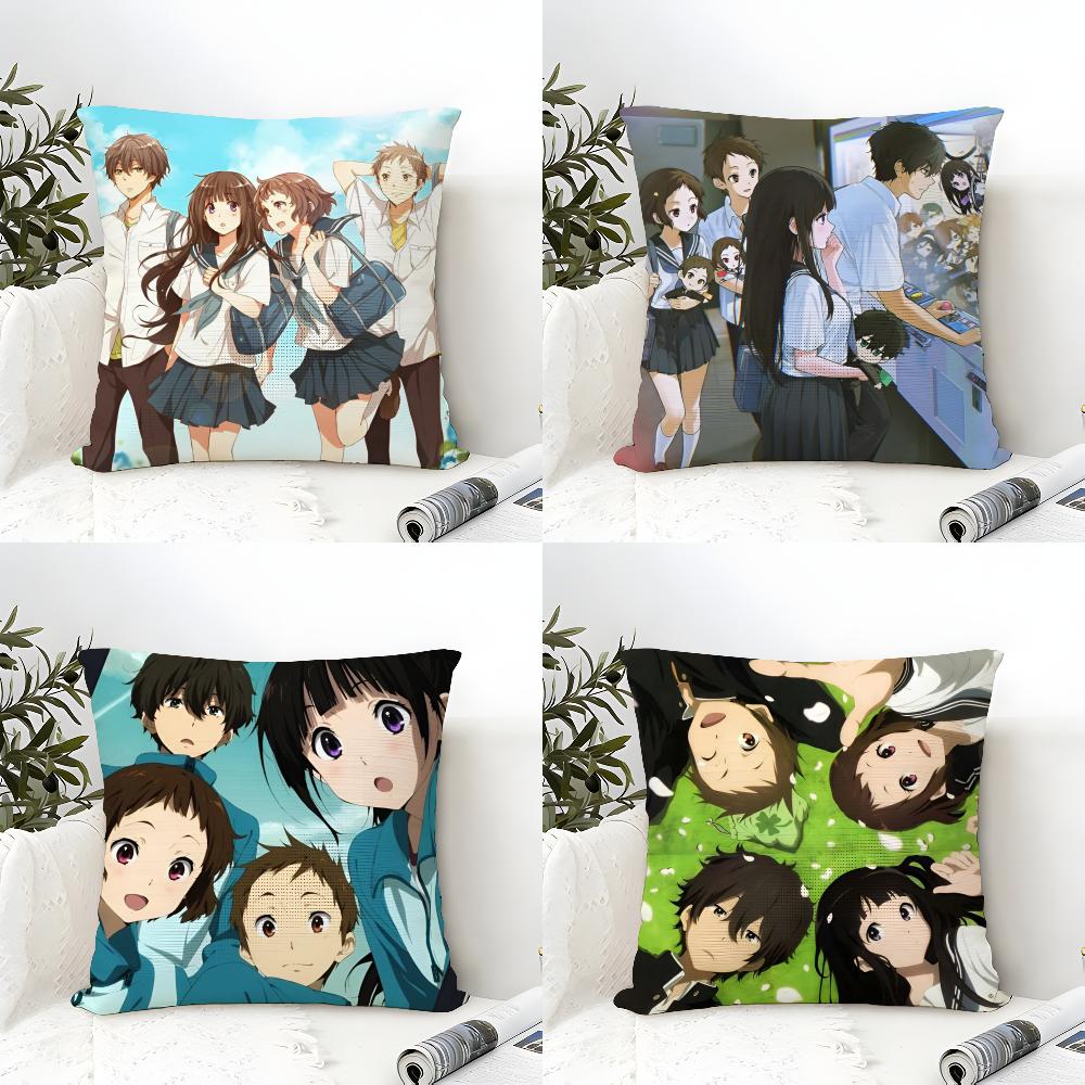 Anime Hhyouka Pillow Case Cotton Linen Fabric Square Zipper Pillowcase Home Decorative Living Room