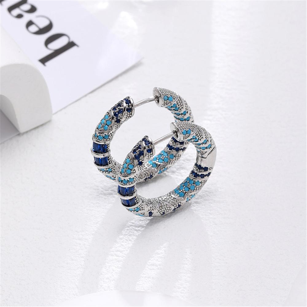 Cute Female Blue Round Hoop Earrings Fashion Silver Color Wedding  For Women