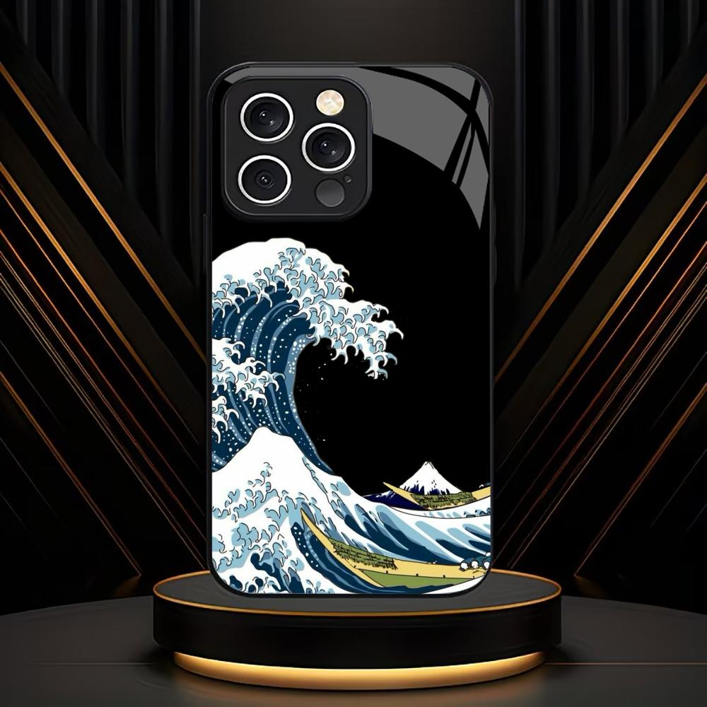 Black Glass TPU Pattern Phone Case For iPhone 17 Air 16 15 14 13 12 11 Pro Max Plus Katsushika Hokusai Japanese Art Great Wave