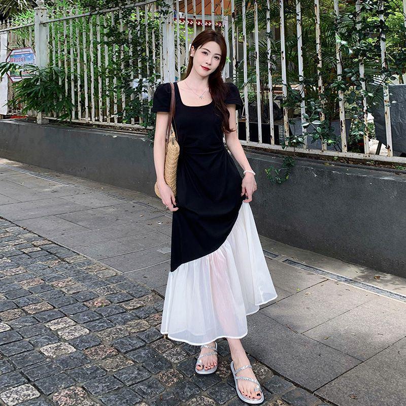 Plus Size Hepburn-Style Color Block Patchwork Summer Dress