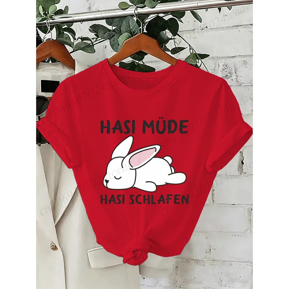 Bunny Is Tired T Shirts Lazy Bunny Graphic Tee Women Casual O Neck Short Sleeve Loose Streetwear Cute Rabbit Print T-Shirt Tops
