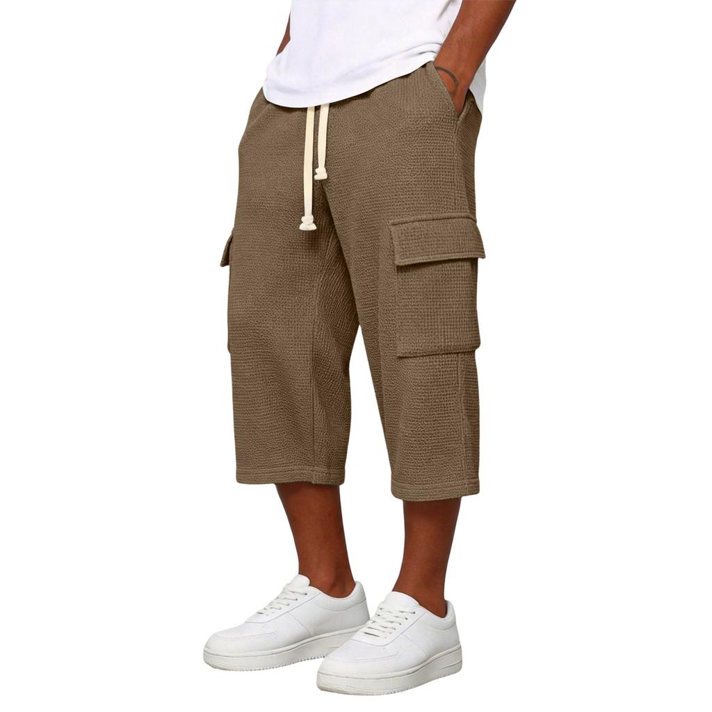 Pantaloni Cargo da Uomo a Maglia 3/4 | Vita Elastica con Coulisse Vestibilità Larga Pantaloni da Lavoro per Uso Quotidiano