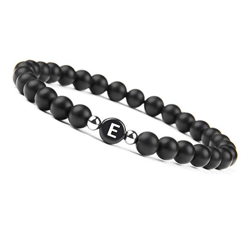 6mm Black Frosted Agate Stone Beaded 26 Letters Bracelet Valentine's Day Gift