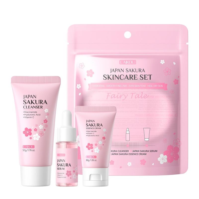 Japan Sakura Skin Care Kit 3-pieces Set Facial Cleanser Serum Cream Travel Size