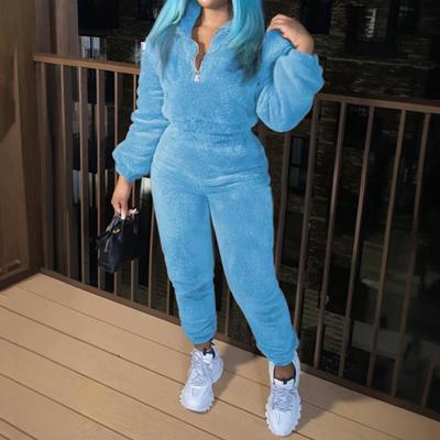2 Pcs/Set Women Top Pants Suit Solid Color Long Sleeves Stand Collar
