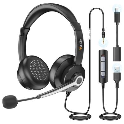 Căști Wantek Microfon binaural cu anulare a zgomotului Căști cu fir potrivite pentru Web Voce Telecomandă Lucru la domiciliu Căști profesionale pentru computer de afaceri