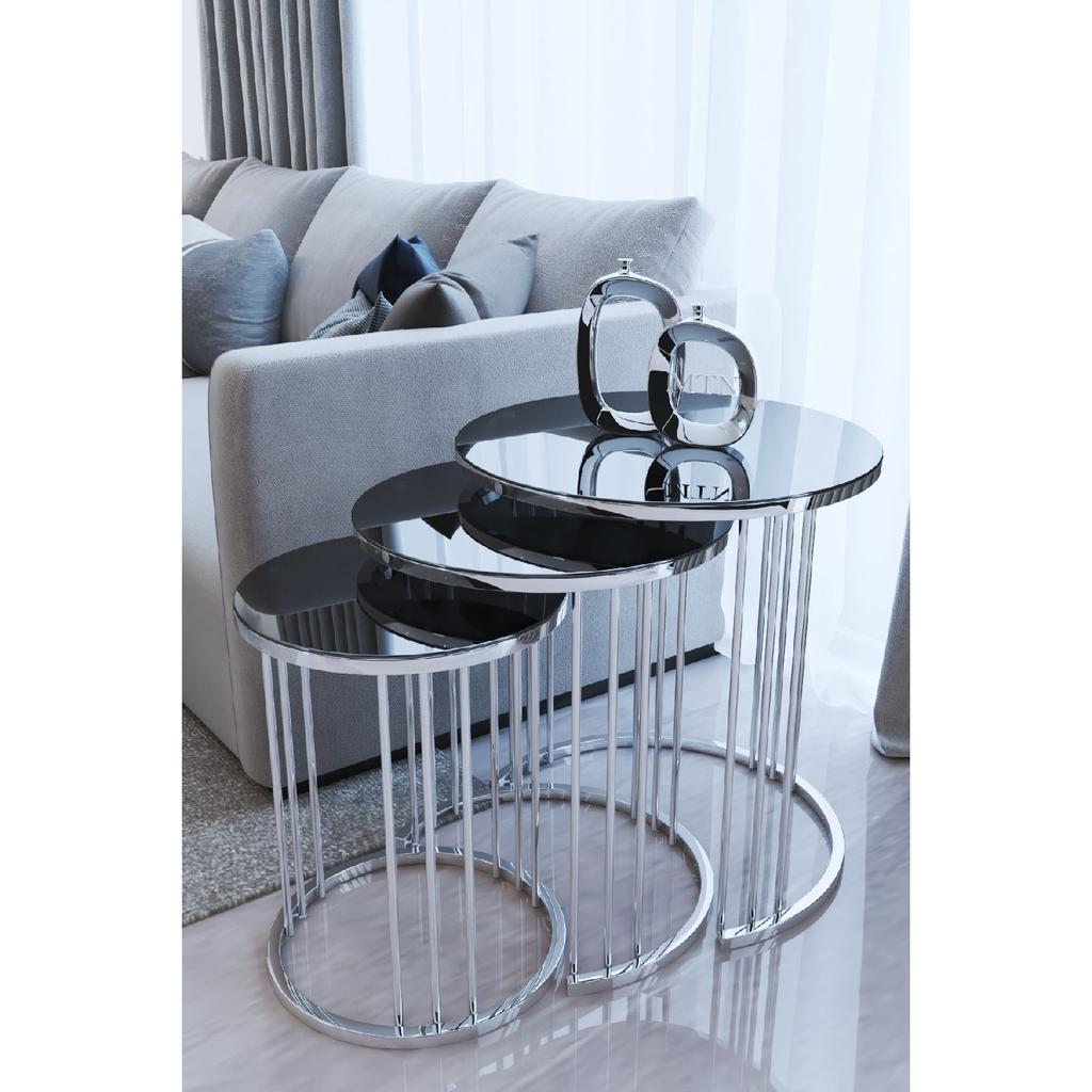3-seat Nesting Coffee Table Black Glass Nickel Plated