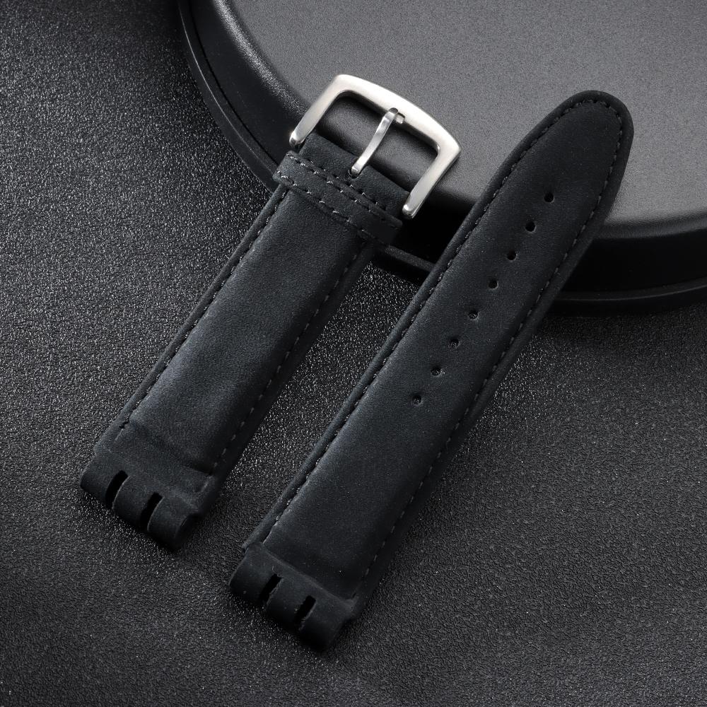 Matte Genuine Cowhide Watch Band for Swatch YOS440 449 401 447 Bamboo Embossed Leather Watch Strap for Men Business Wristband