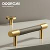 Dooroom Brass Real Leather Furniture Handles Light Luxury Grey Wardrobe Dresser Cupboard Cabinet Drawer Pulls Easy Maintenance