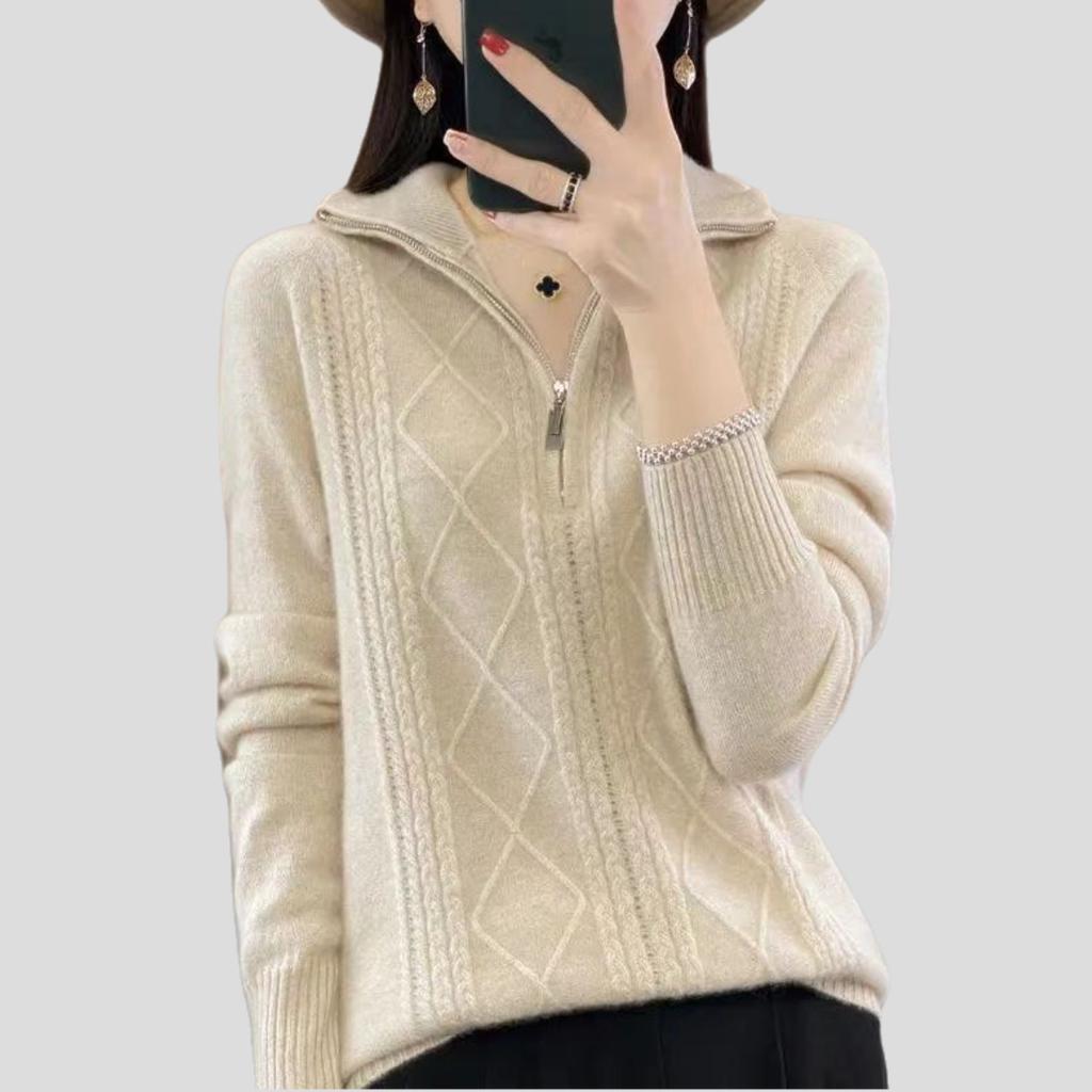 Autumn Winter Women's Stand Collar Sweater Solid Color Pullover Sweater Knit Top